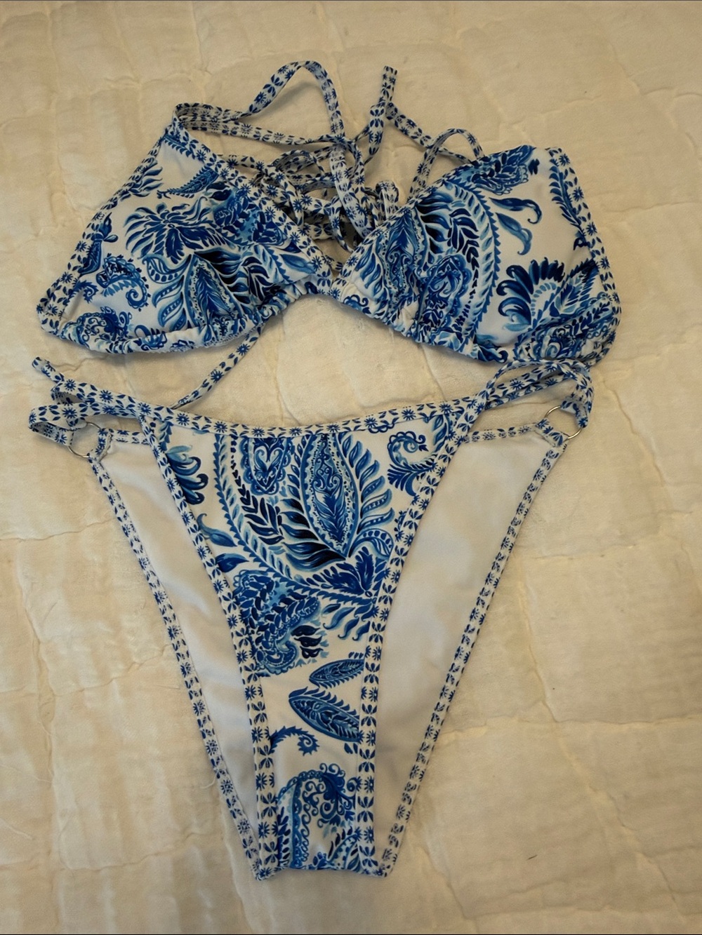 Blue Paisley Print String Bikini